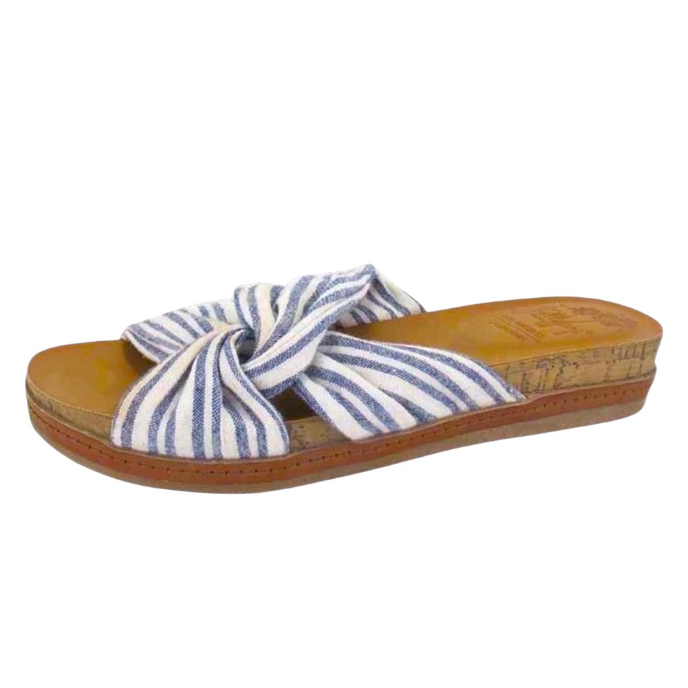 JELLYPOP | Yosi Women's Slide Sandals Slip Ons 
Blue and White Stripe | Size 8